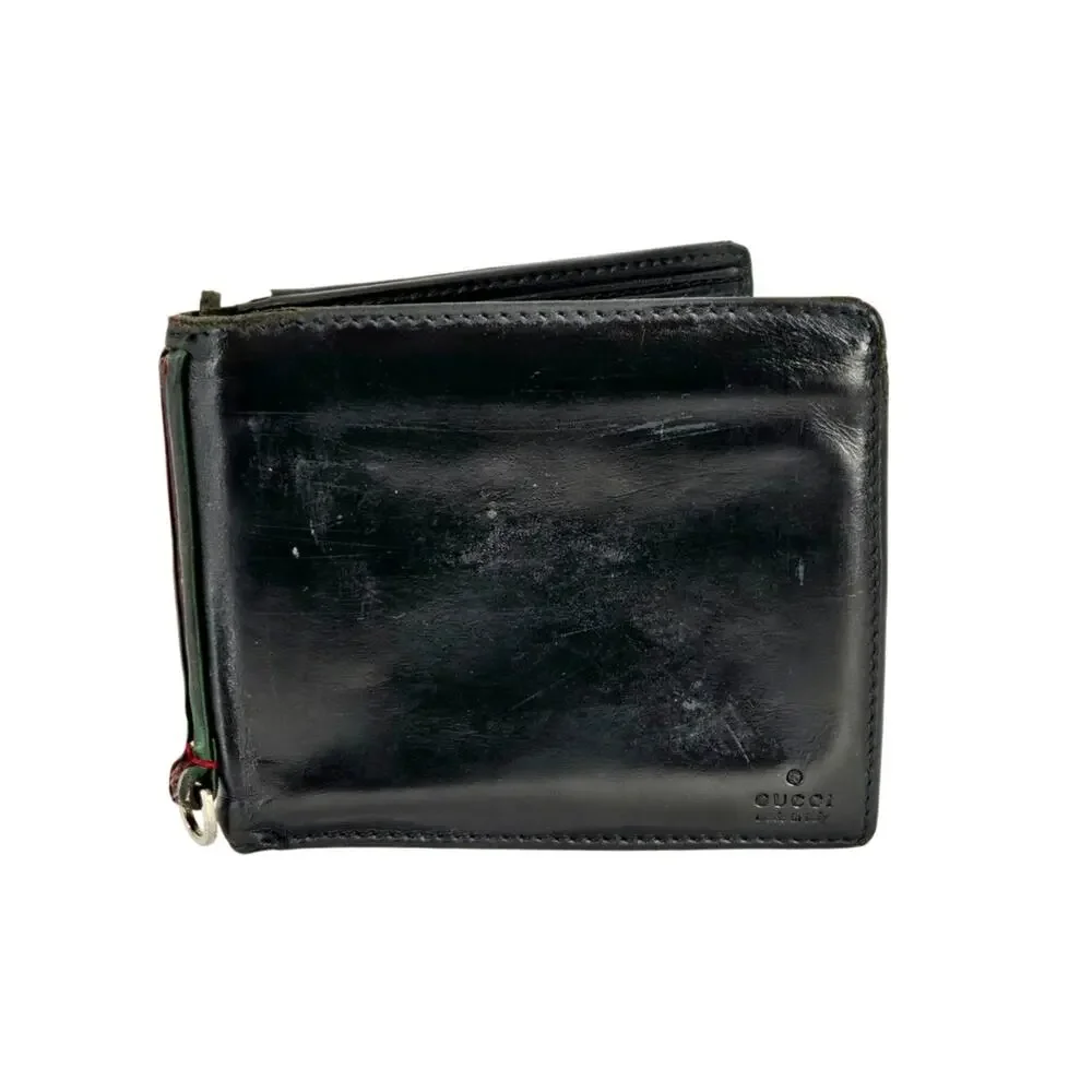 GUCCI VINTAGE MEN’S BLACK LEATHER BI-FOLD WALLET – COIN POCKET – MADE IN ITALY